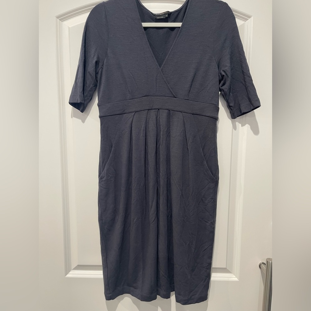 BCBGMaxAzria Gray Wrap Pleated Midi Dress
